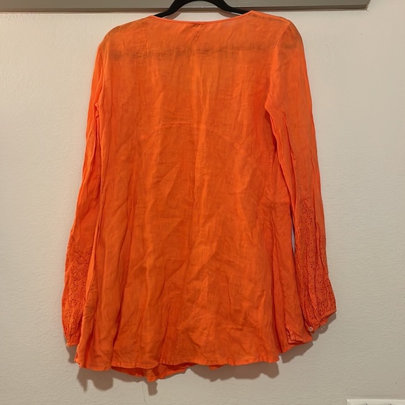 120% Lino Orange Linen Eyelet Detail Blouse SZ 40/US XS EUC - Picture 5 of 8